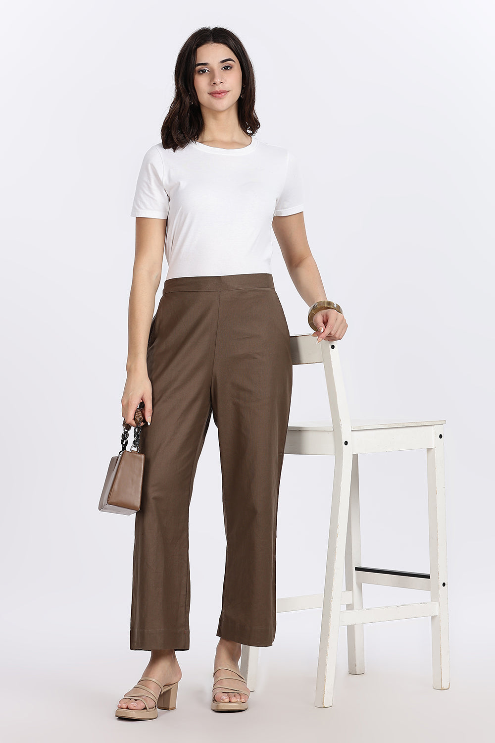 Mythri Women’s Straight Wide-Leg Pant – Cotton Blend Everyday Wear with Drawstring and Pockets | Comfortable & Elegant - TD02