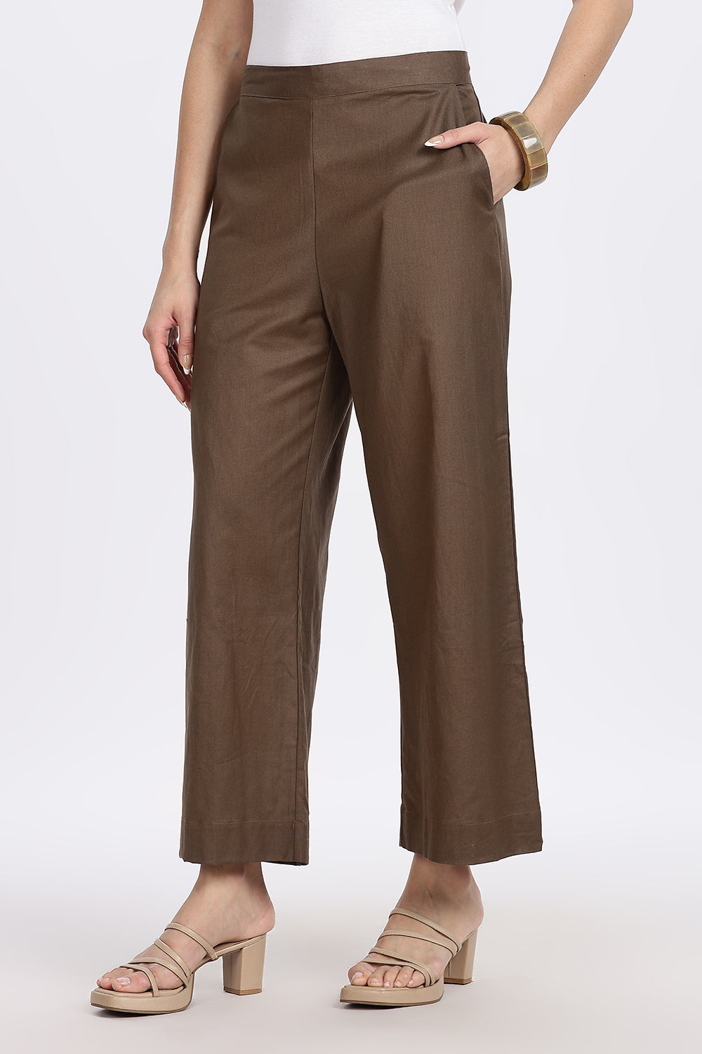 Mythri Women’s Straight Wide-Leg Pant – Cotton Blend Everyday Wear with Drawstring and Pockets | Comfortable & Elegant - TD02