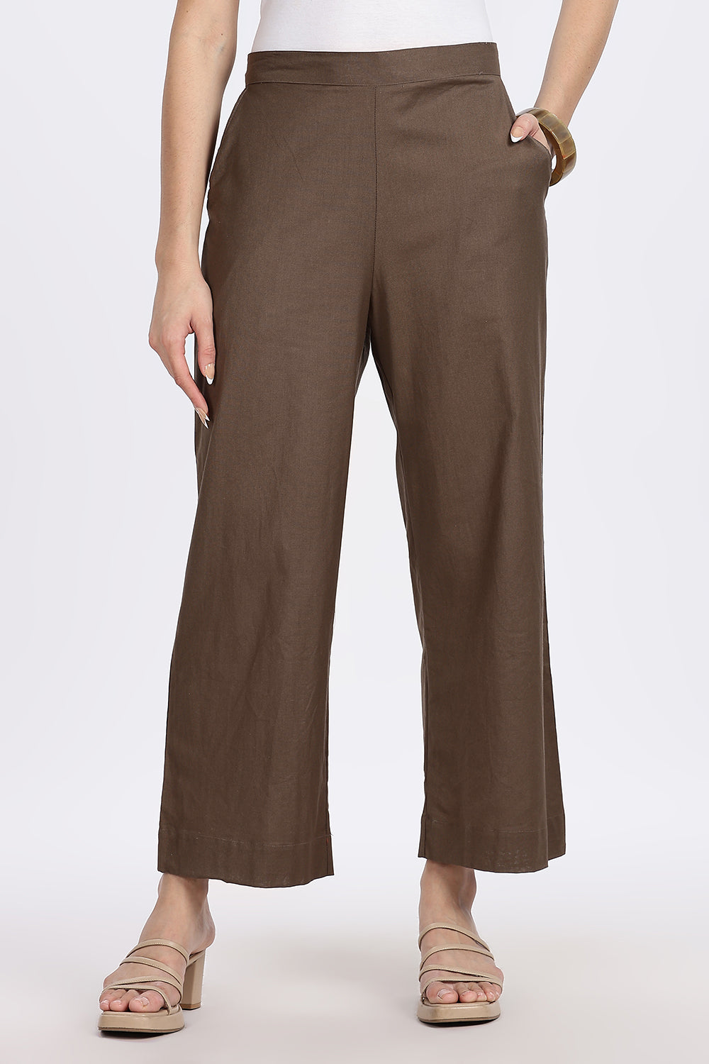 Mythri Women’s Straight Wide-Leg Pant – Cotton Blend Everyday Wear with Drawstring and Pockets | Comfortable & Elegant - TD02