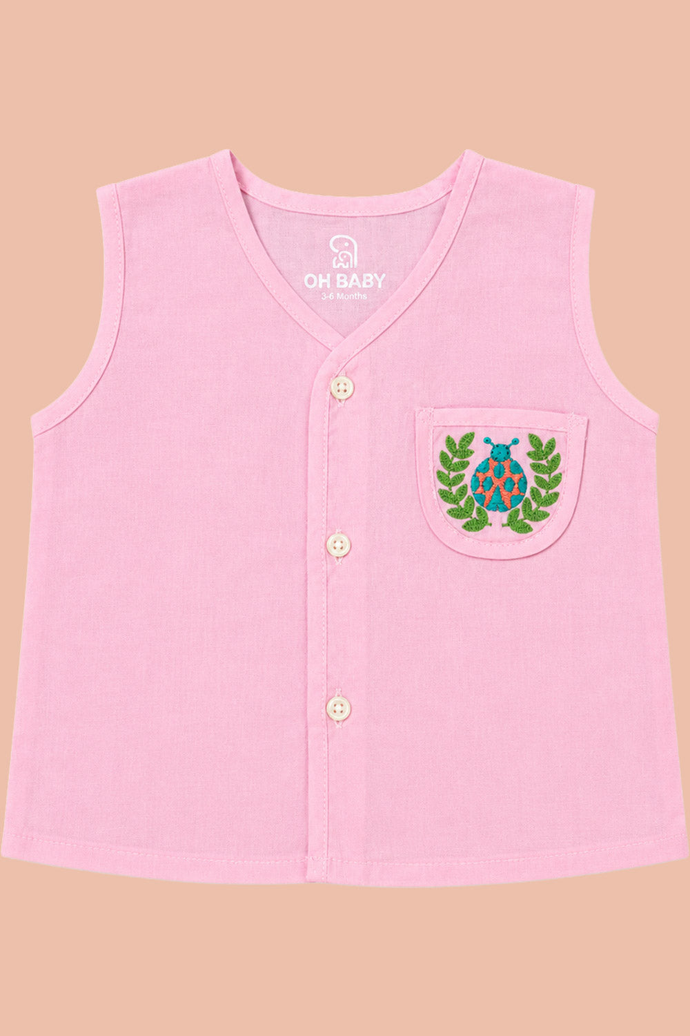 Oh Baby 100% Pure Cotton Everyday Comfort Baby Vest – Soft Breathable Infant Innerwear for Newborn Boys & Girls - Pink - VS06