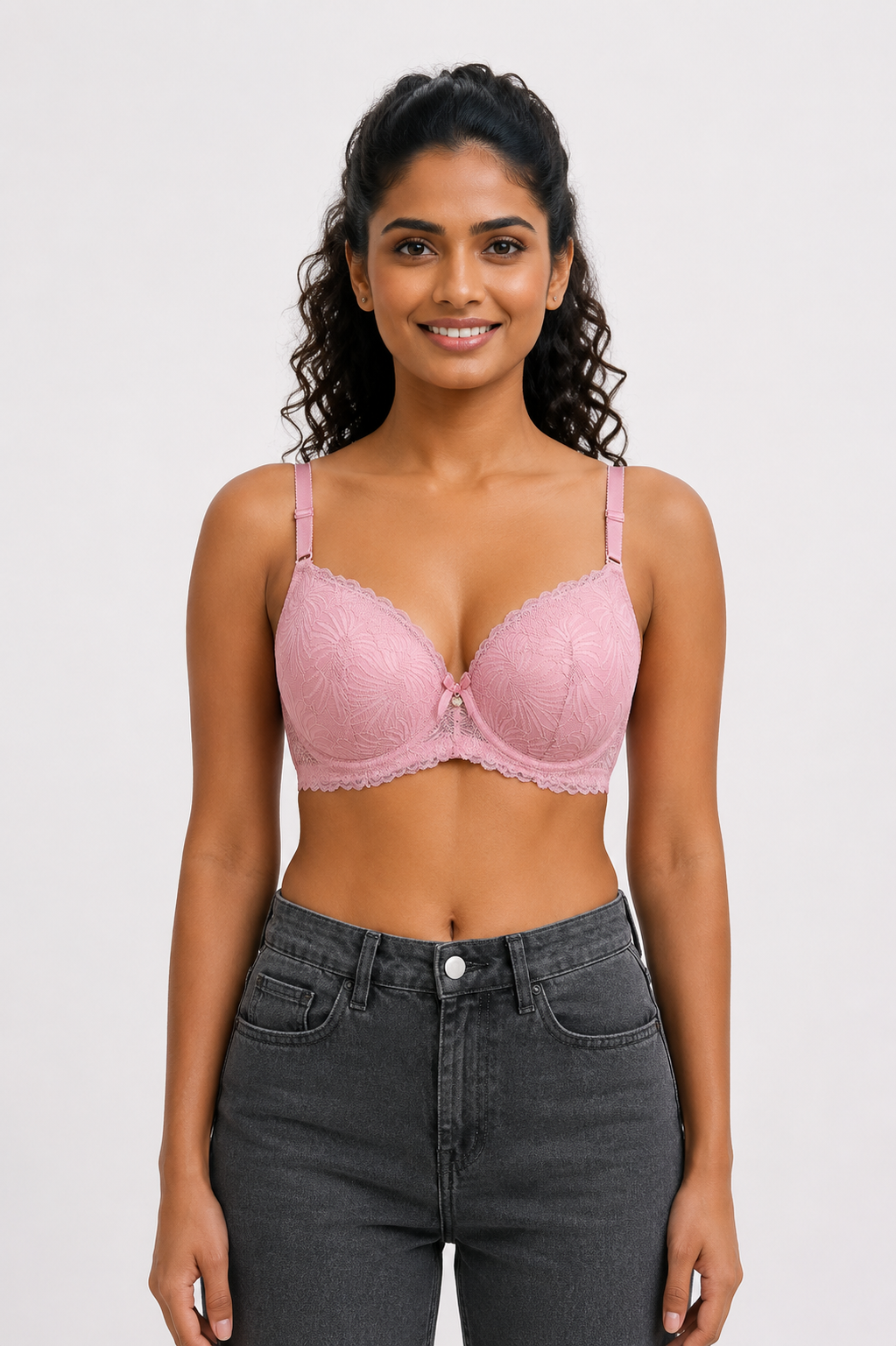 Women's Heavy Push-Up Lace Bra | Underwired Seamless Padded Bra for Women | Low Coverage Cotton Blend Fashion Bra - 9003