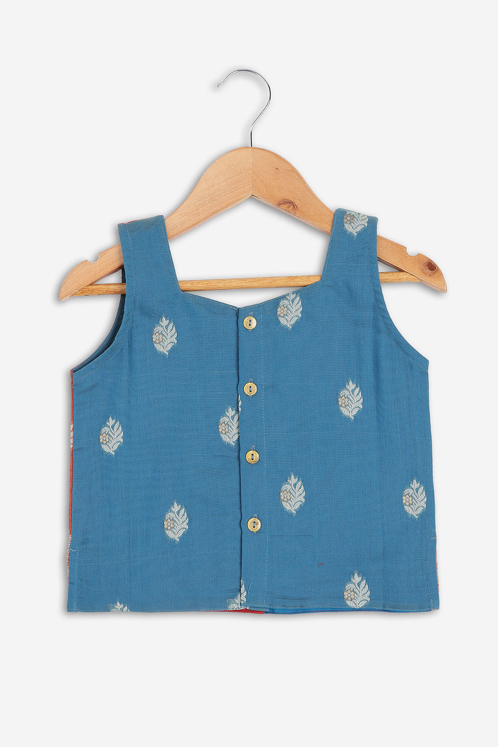 Chittythalli Girls Chanderi Pavadai Set – Asymmetrical Embroidered Top with Knife Pleated Skirt | Traditional Ethnic Wear for Girls - PS11