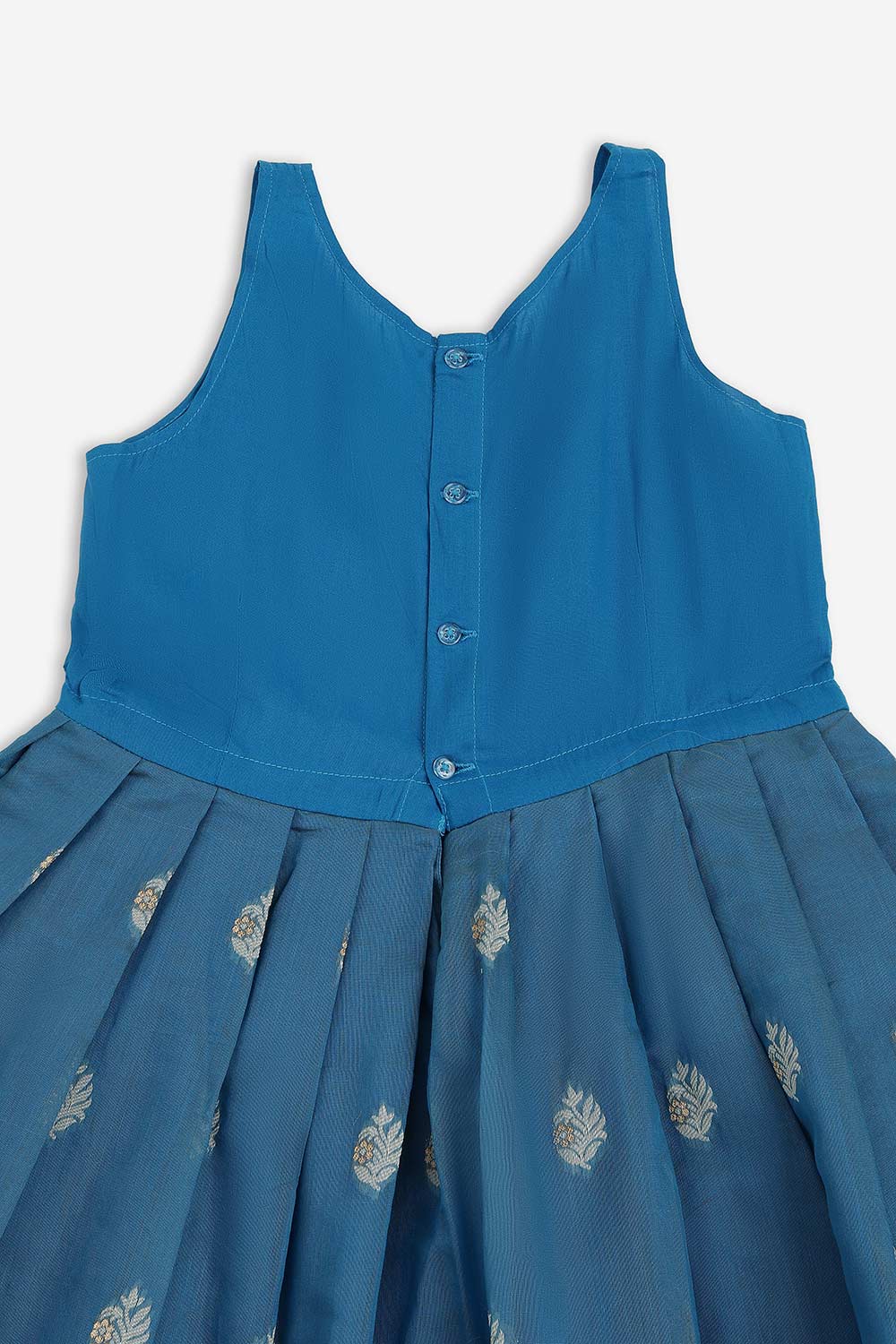 Chittythalli Girls Chanderi Pavadai Set – Asymmetrical Embroidered Top with Knife Pleated Skirt | Traditional Ethnic Wear for Girls - PS11