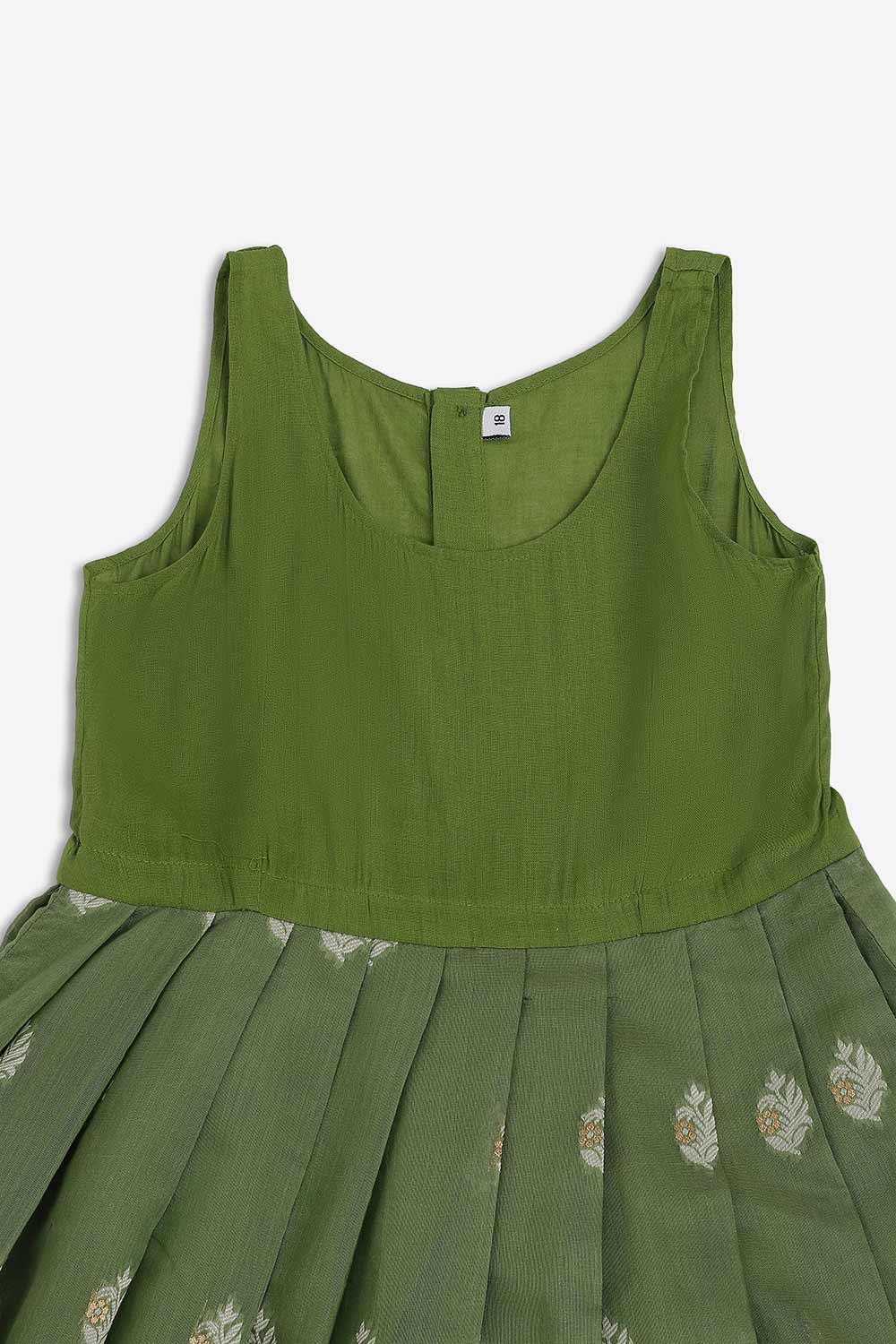 Chittythalli Girls Chanderi Pavadai Set – Asymmetrical Embroidered Top with Knife Pleated Skirt | Traditional Ethnic Wear for Girls - PS11