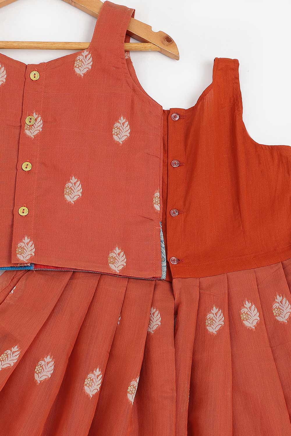 Chittythalli Girls Chanderi Pavadai Set – Asymmetrical Embroidered Top with Knife Pleated Skirt | Traditional Ethnic Wear for Girls - PS11