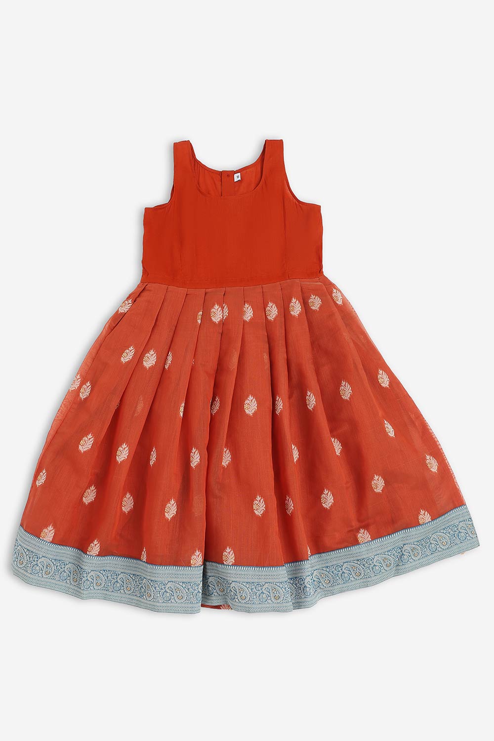 Chittythalli Girls Chanderi Pavadai Set – Asymmetrical Embroidered Top with Knife Pleated Skirt | Traditional Ethnic Wear for Girls - PS11