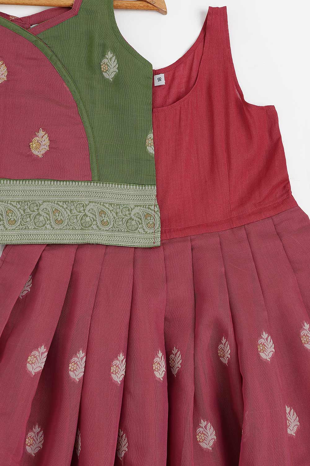 Chittythalli Girls Chanderi Pavadai Set – Asymmetrical Embroidered Top with Knife Pleated Skirt | Traditional Ethnic Wear for Girls - PS11
