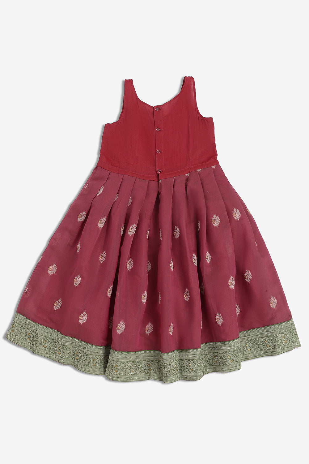 Chittythalli Girls Chanderi Pavadai Set – Asymmetrical Embroidered Top with Knife Pleated Skirt | Traditional Ethnic Wear for Girls - PS11