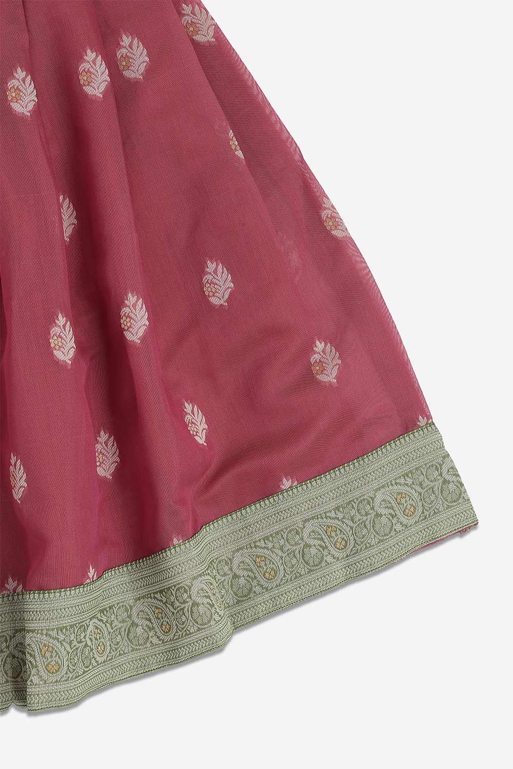 Chittythalli Girls Chanderi Pavadai Set – Asymmetrical Embroidered Top with Knife Pleated Skirt | Traditional Ethnic Wear for Girls - PS11