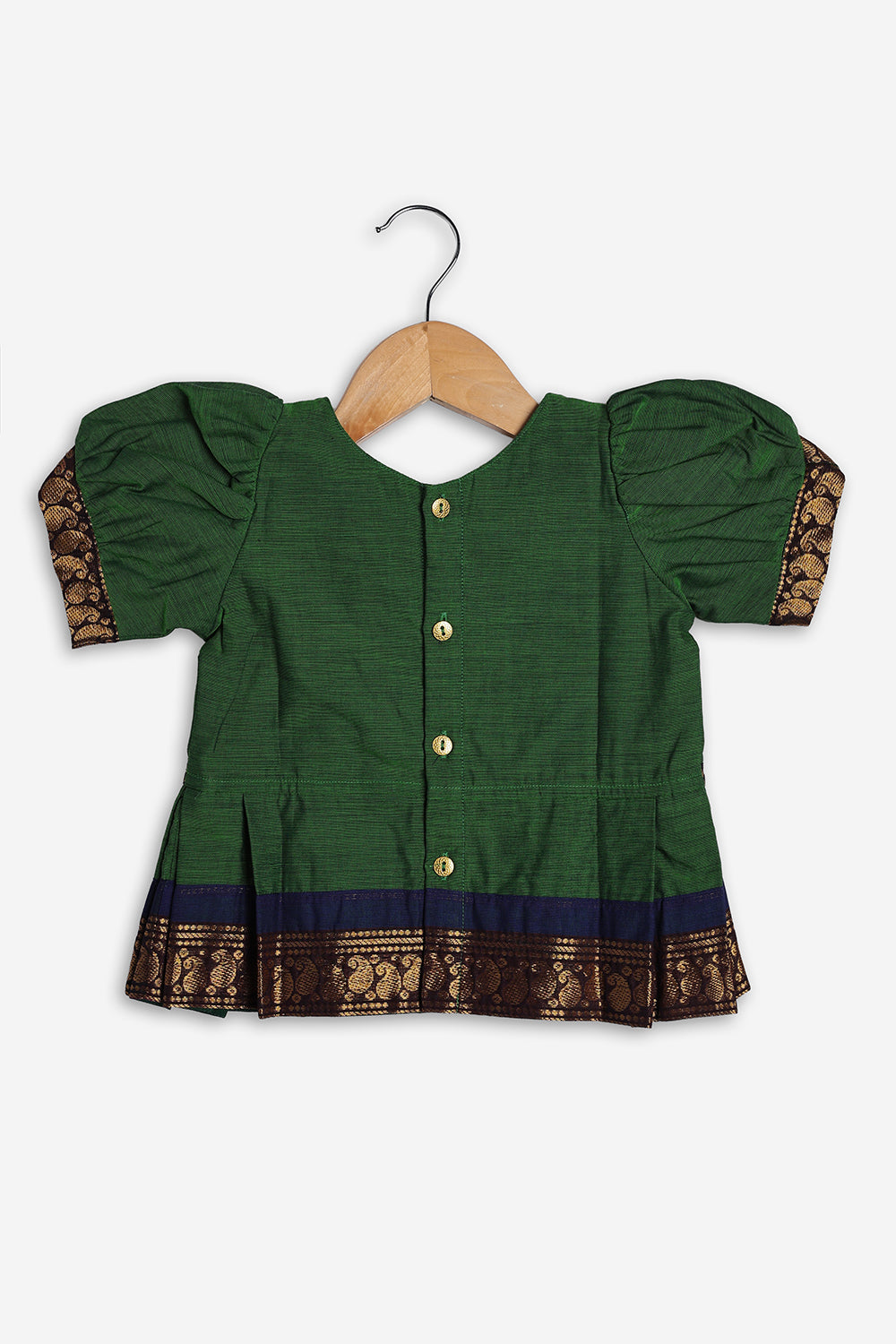 Chittythali Girls Handloom Kanchi Cotton Pavadai Set | Traditional Peplum Top & Pleated Skirt Set | Kids Ethnic Wear | Temple, Festive & Wedding Wear for Girls - PS16