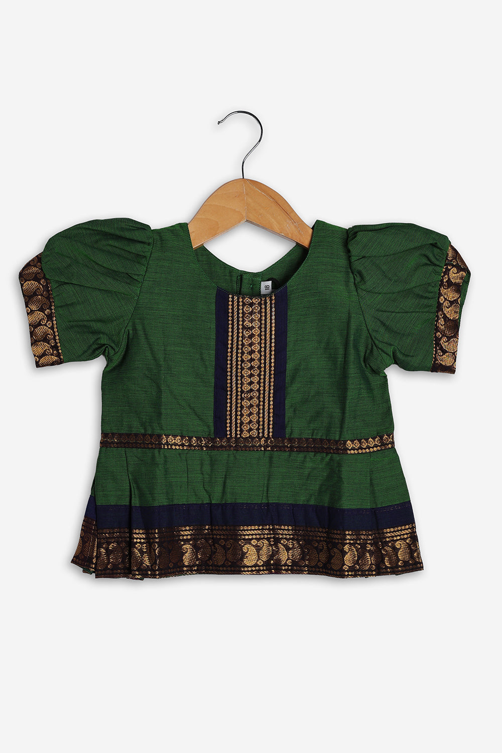 Chittythali Girls Handloom Kanchi Cotton Pavadai Set | Traditional Peplum Top & Pleated Skirt Set | Kids Ethnic Wear | Temple, Festive & Wedding Wear for Girls - PS16