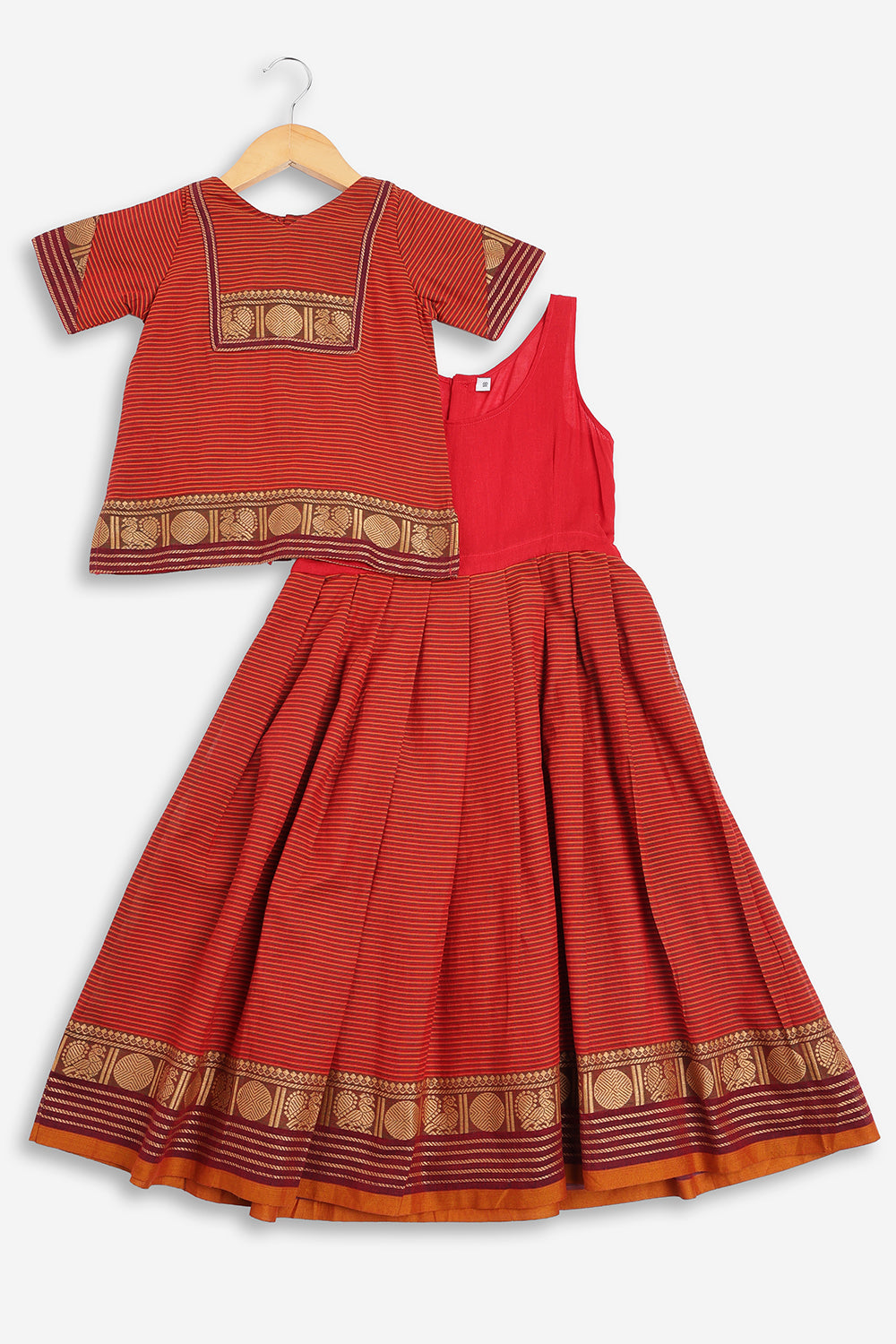 Chittythali Girls Handloom Kanchi Cotton Pavadai Set | Traditional Cotton Top & Skirt Set for Girls | Ethnic Wear | Temple, Festive, Wedding & Occasion Wear - PS17