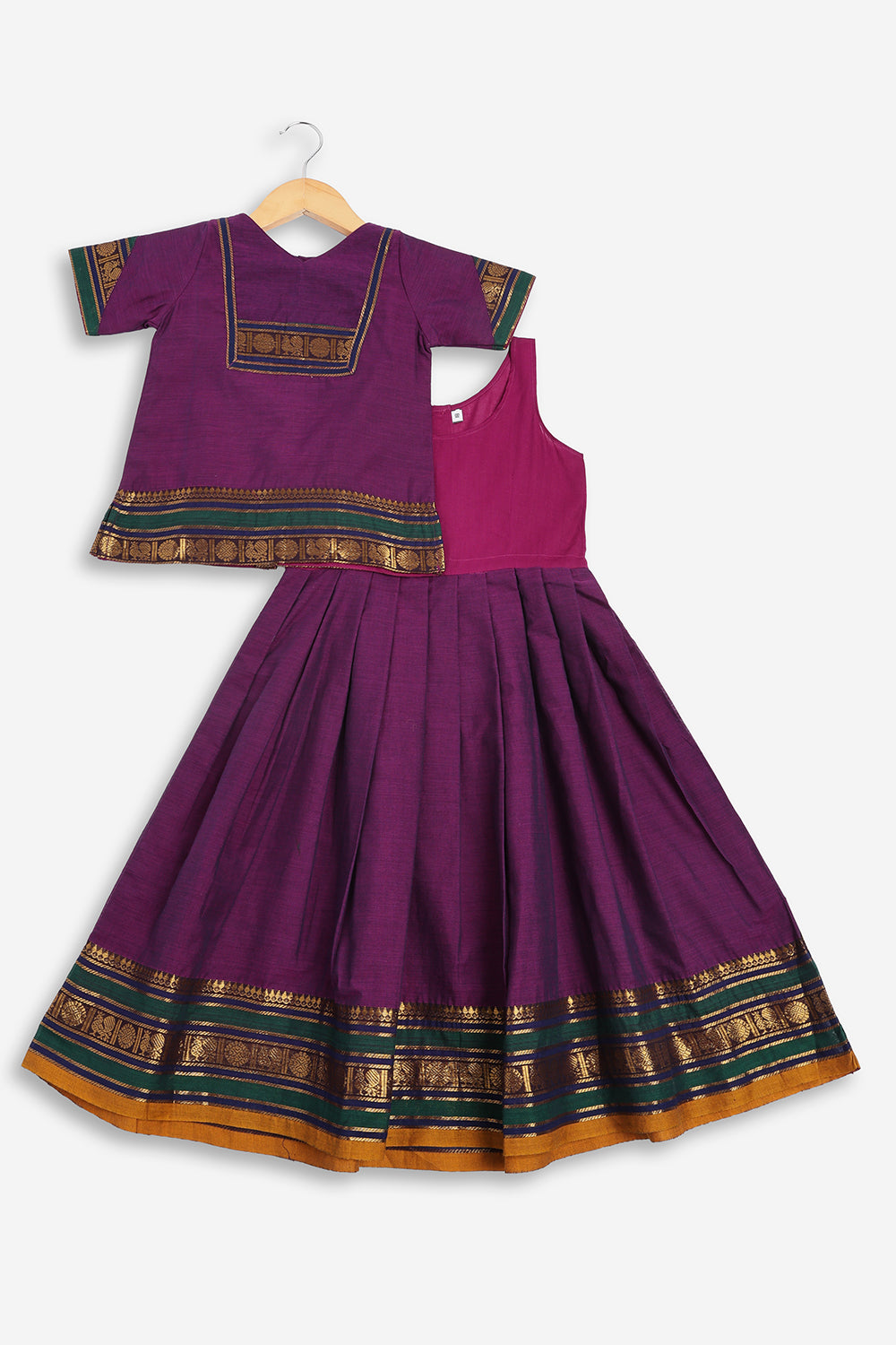 Chittythali Girls Handloom Kanchi Cotton Pavadai Set | Traditional Cotton Top & Skirt Set for Girls | Ethnic Wear | Temple, Festive, Wedding & Occasion Wear - PS17