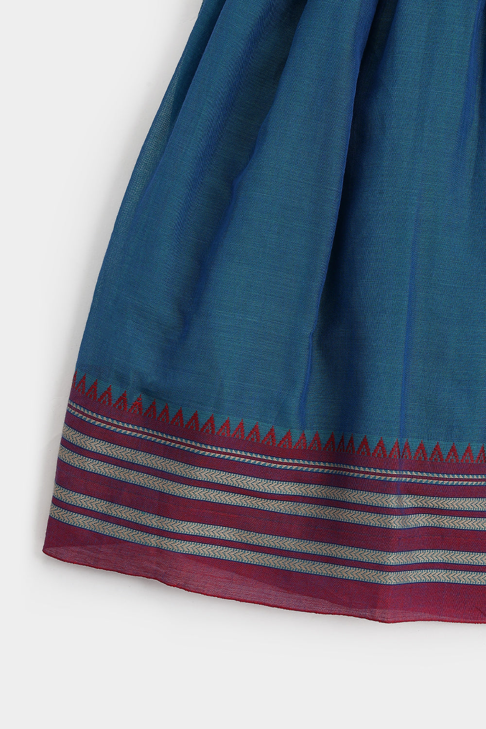 Chittythalli Girls Pavadai Set – Handloom Cotton Asymmetrical Top with Bead Embroidery & Pleated Skirt | Traditional Ethnic Wear - PS95