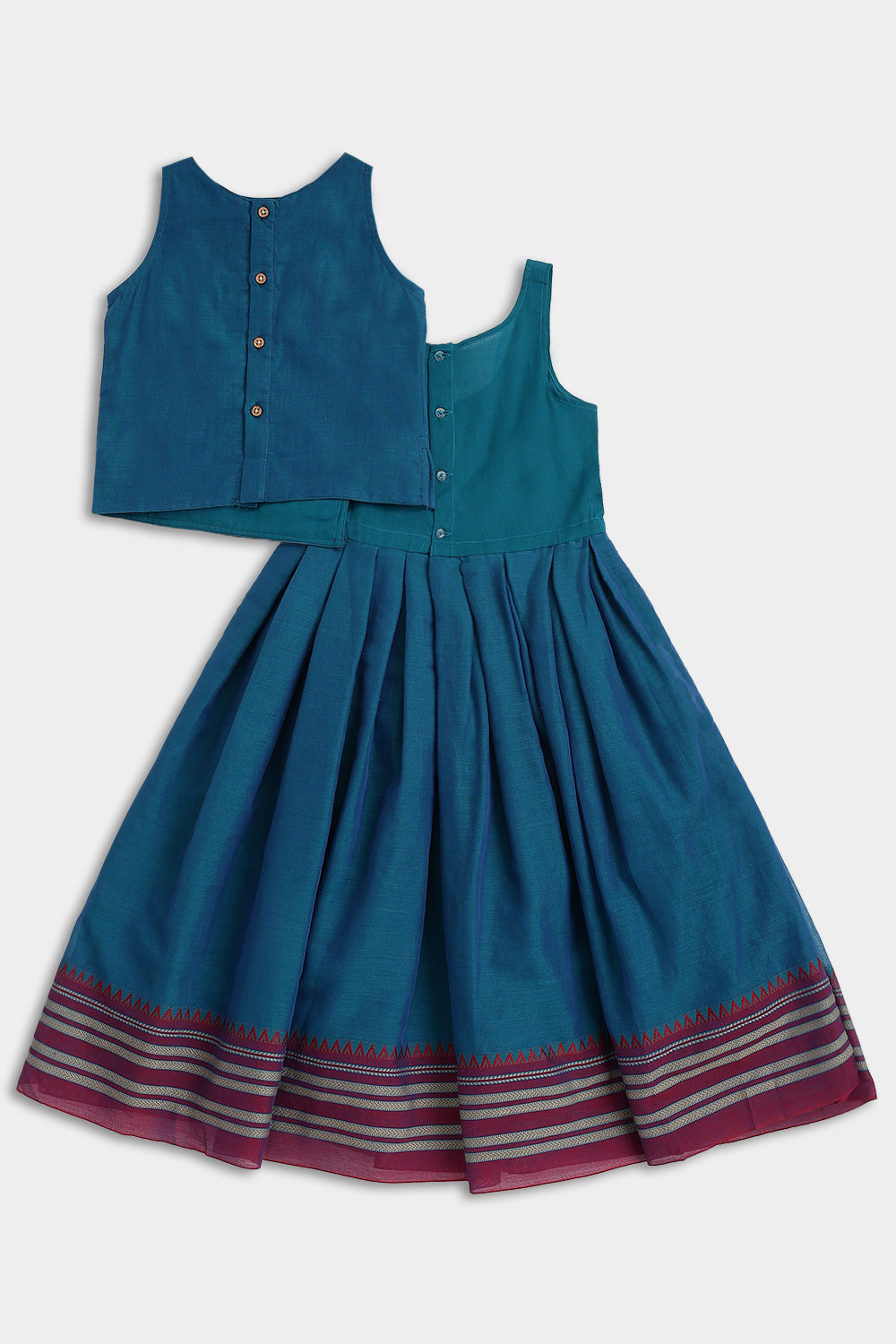 Chittythalli Girls Pavadai Set – Handloom Cotton Asymmetrical Top with Bead Embroidery & Pleated Skirt | Traditional Ethnic Wear - PS95