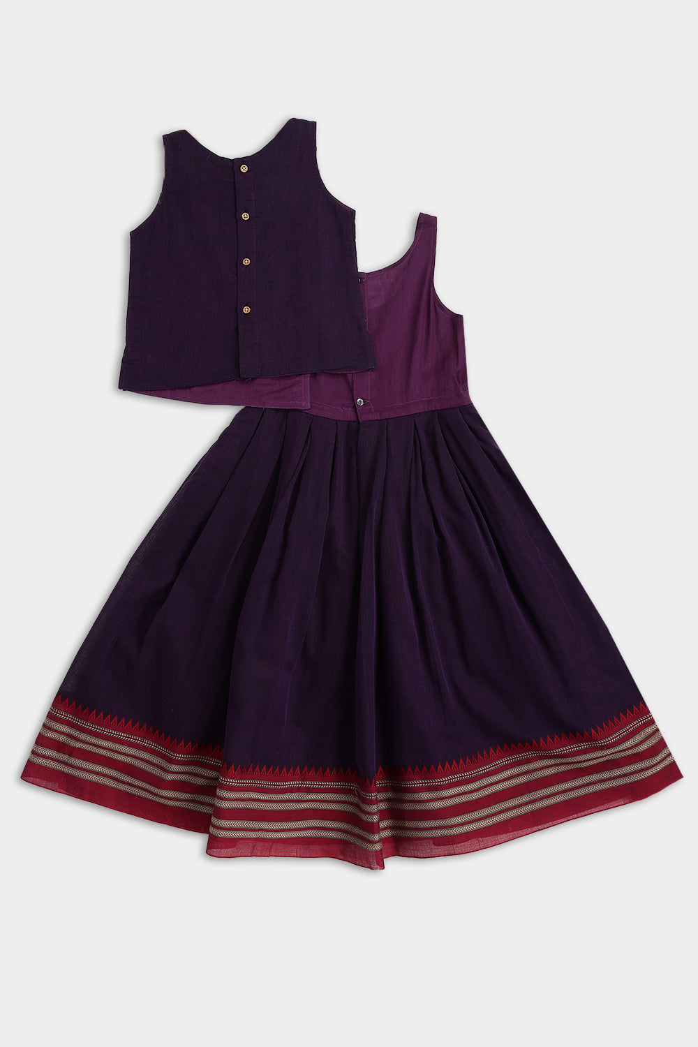 Chittythalli Girls Pavadai Set – Handloom Cotton Asymmetrical Top with Bead Embroidery & Pleated Skirt | Traditional Ethnic Wear - PS95