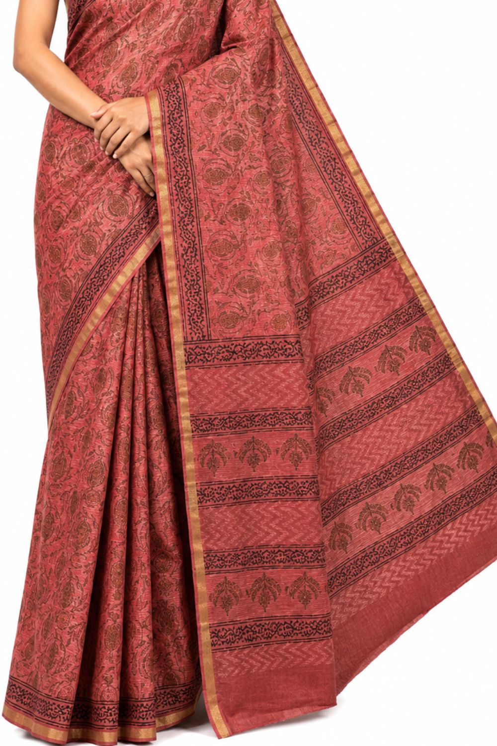 Naidu Hall Women's Peach Kotta Print Cotton Blend Saree with Blouse | Lightweight Ethnic Wear Saree - WS10