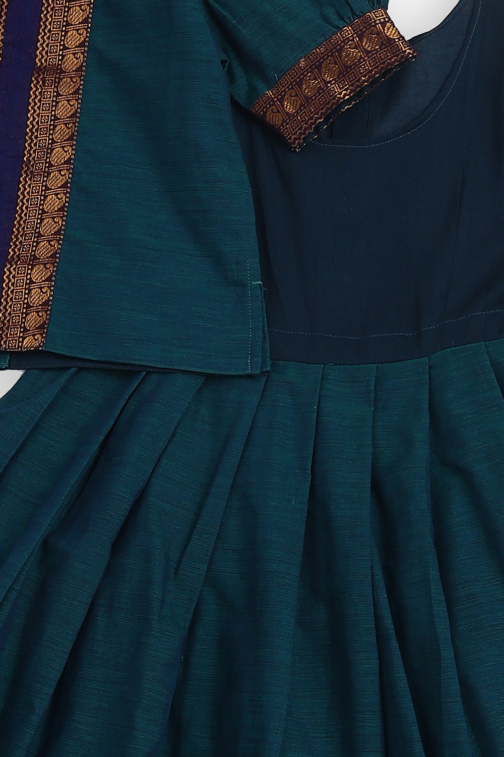 Chittythalli Girls Handloom Kanchi Cotton Pavadai Set | Traditional Cotton Ethnic Wear for Girls | Puff Sleeve Pavadai Dress with Border Patch Work - PS19