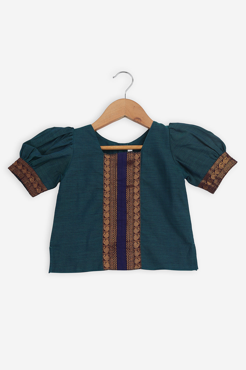 Chittythalli Girls Handloom Kanchi Cotton Pavadai Set | Traditional Cotton Ethnic Wear for Girls | Puff Sleeve Pavadai Dress with Border Patch Work - PS19