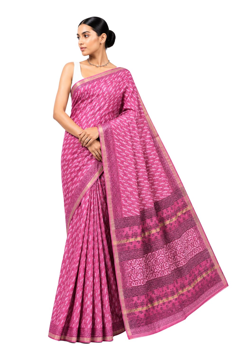 Naidu Hall Women's Pink Kotta Print Cotton Blend Saree with Blouse | Lightweight Ethnic Wear Saree - WS10