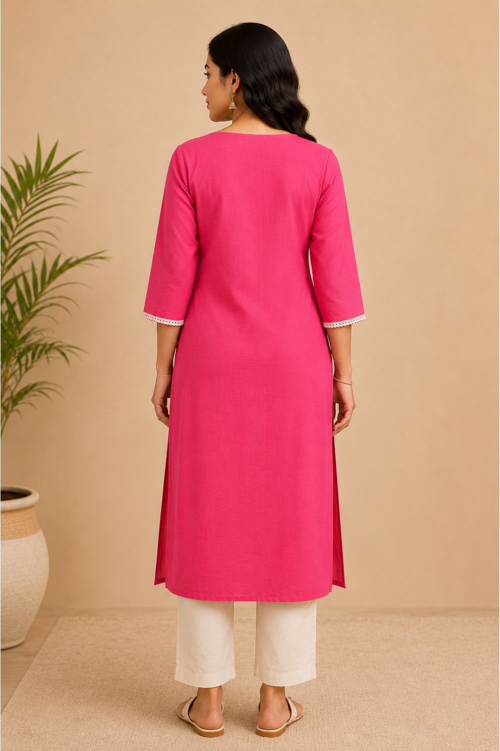 Women's Cotton Blend Embroidered Kurti | Round Neck 3/4 Sleeve Below Knee Kurti for Women | Regular Fit Ethnic Daily Wear Kurta - JS51