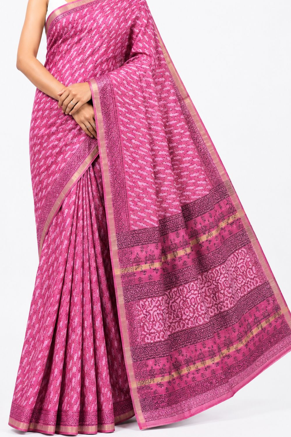 Naidu Hall Women's Pink Kotta Print Cotton Blend Saree with Blouse | Lightweight Ethnic Wear Saree - WS10