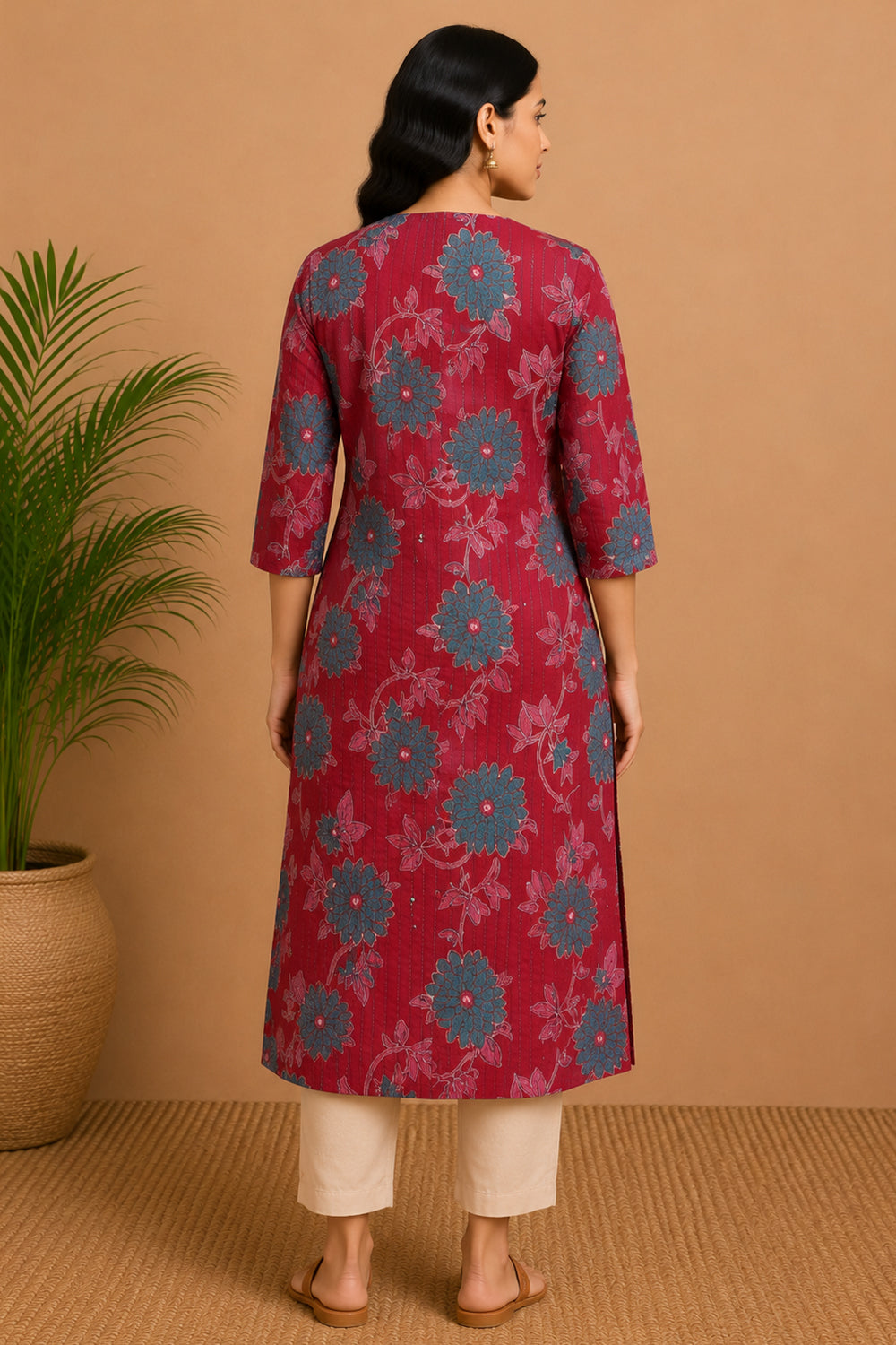 Women's Cotton Blend Printed Kurti | Round Neck 3/4 Sleeve Below Knee Kurti for Women | Regular Fit Ethnic Daily Wear Kurta - JS54