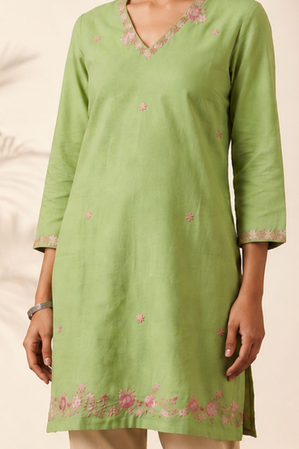 Women's Cotton Flax Embroidered Top | V-Neck 3/4 Sleeve Casual Top for Women | Regular Fit Everyday Office Wear Cotton Top - EX13