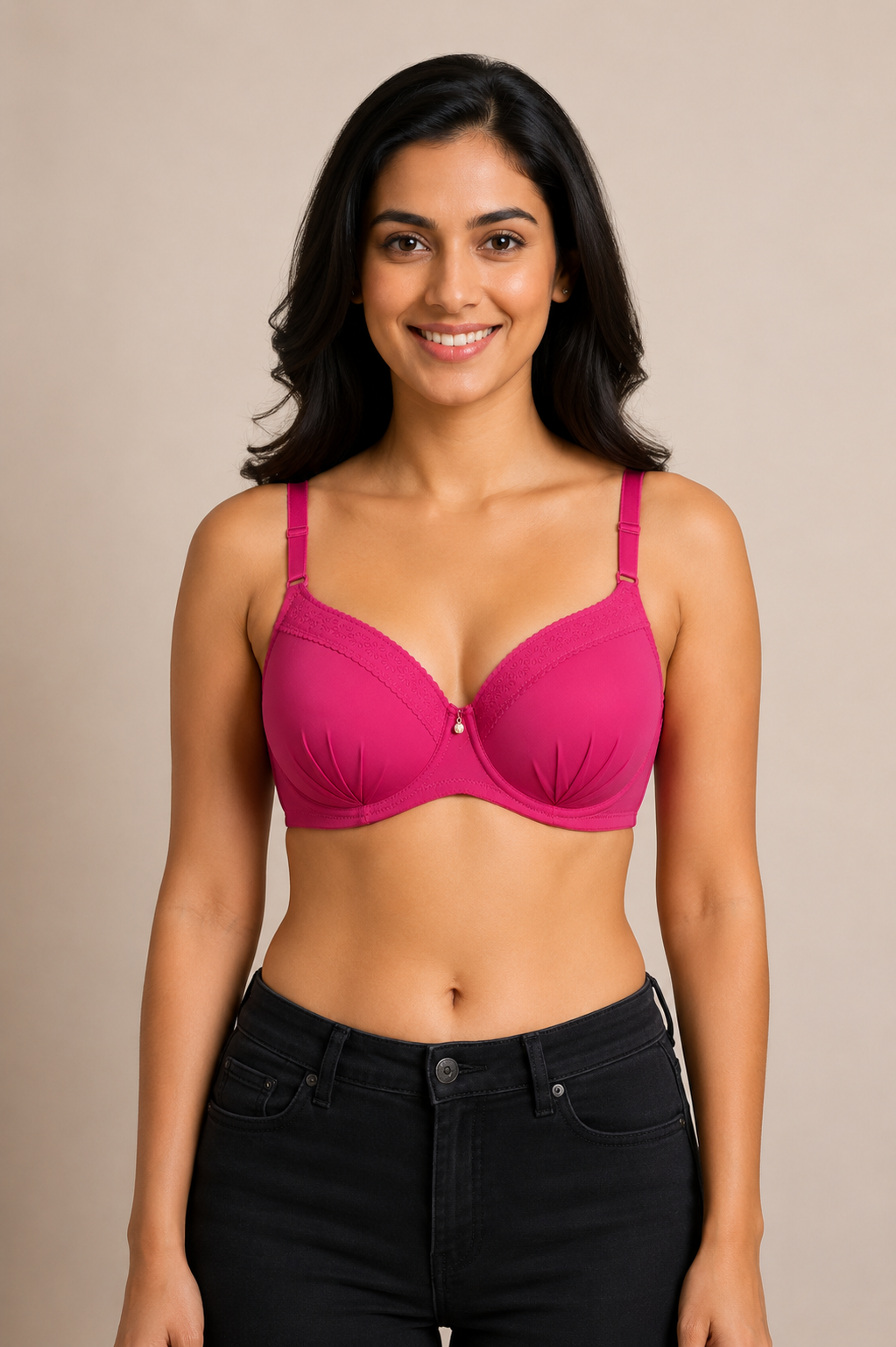 Women's Padded Lace Underwired Bra | Medium Coverage Seamless Cotton Blend Push-Up Bra for Women | Everyday Comfort & Fashion Bra - 9893