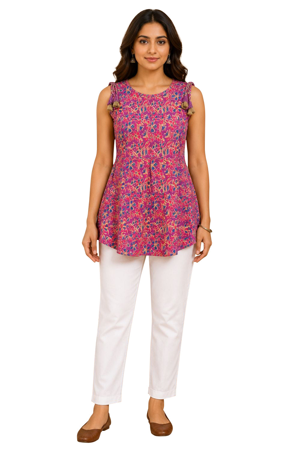 Women's Cotton Blend Printed Sleeveless Top | Round Neck Casual Top for Women | Regular Fit Everyday Fashion Top - JS23