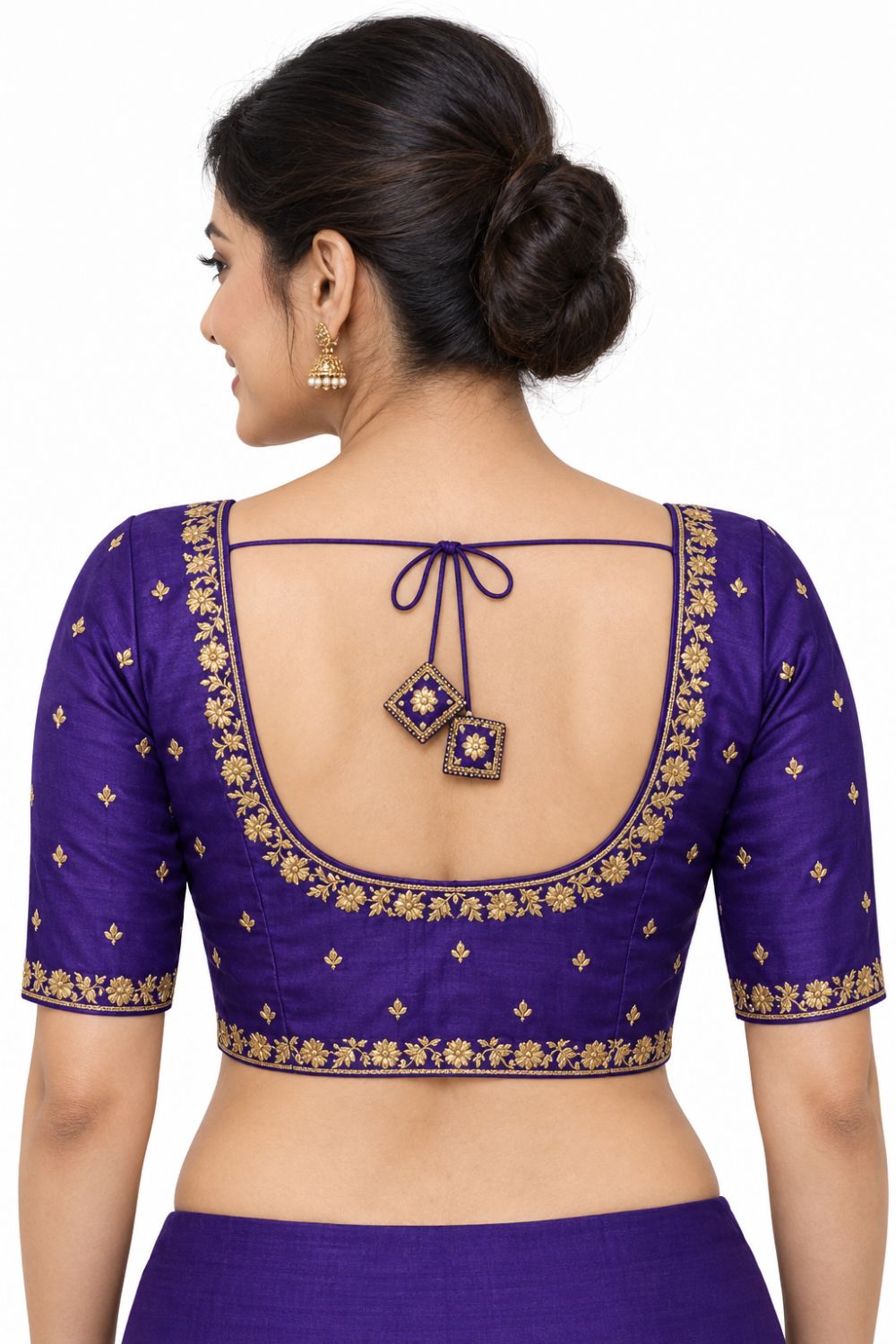 Women's Embroidery Silk Blend Saree Blouse with Round Neck Neckline and Elbow Sleeve - Regular | Ready-to-Wear Saree Blouse for Daily Wear, Festive Wear, Office Wear, Special Occasions - L566