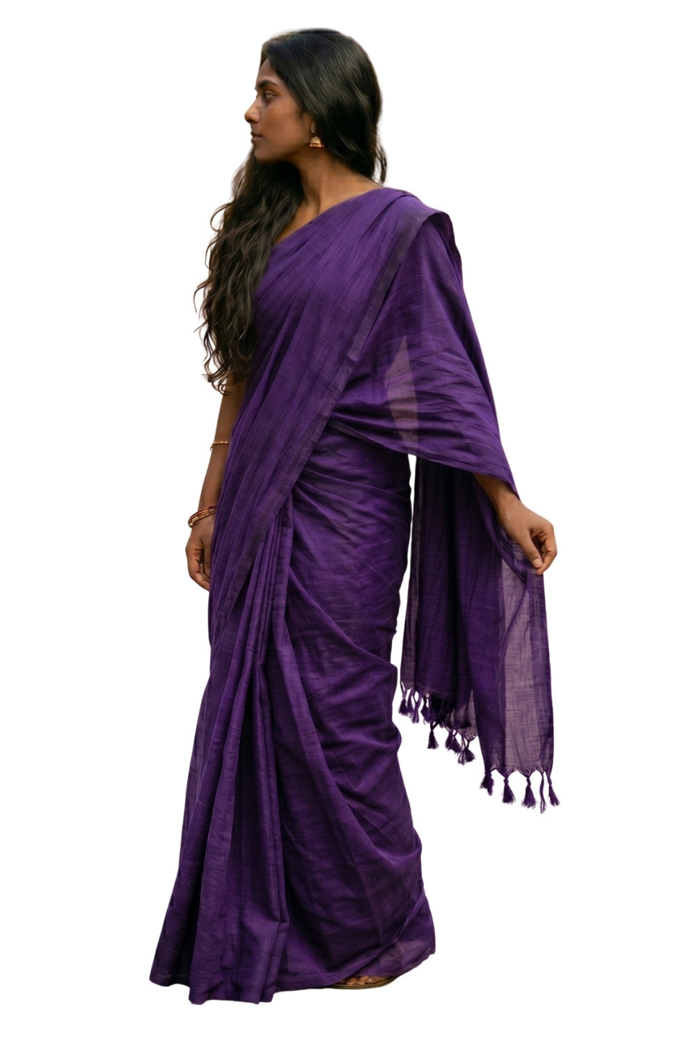 Naidu Hall Women's Purple Khadi Cotton Blend Solid Saree with Blouse | Lightweight Ethnic Wear Saree - G359