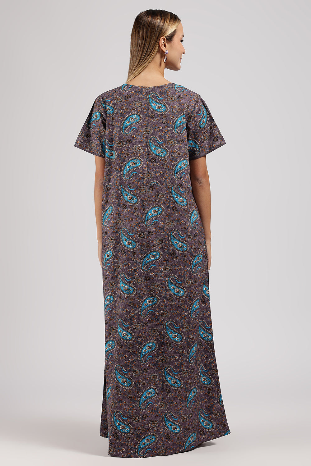Naidu Hall Printed Cotton Nighty for Women – A-Line Relaxed Fit Sleepwear with V-Neck & Asymmetric Panel | Comfortable Daily Wear Nighty
- N121