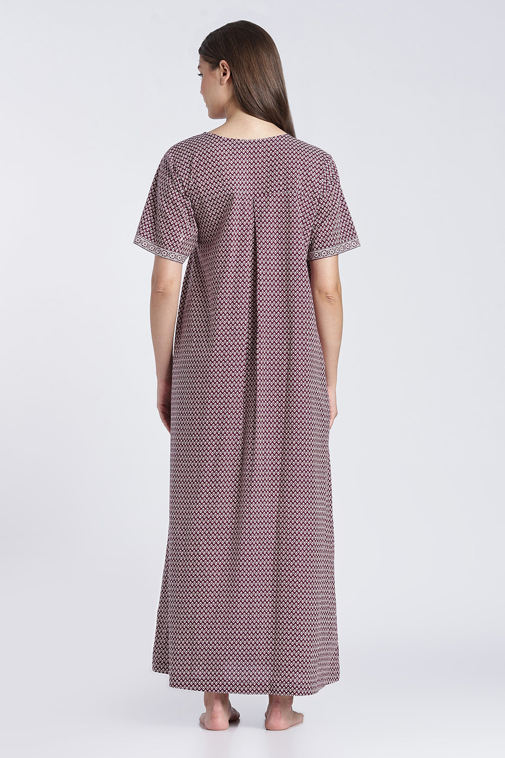 Naidu Hall Women’s Printed Cotton Nighty | V-Neck Night Dress with Contrast Yoke Border | Short Sleeve Daily Wear, Sleepwear & Loungewear
- NB52