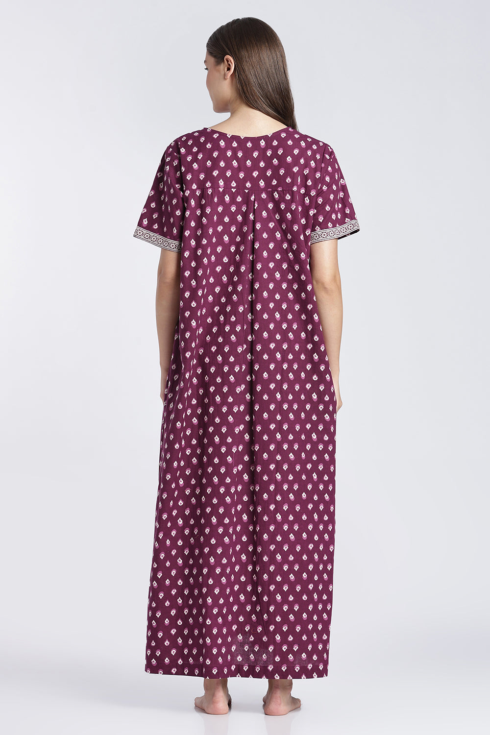 Naidu Hall Women’s Printed Cotton Angarakha Nighty | V-Neck Wrap Style Night Dress with Tie-Up | Short Sleeve Daily Wear, Sleepwear & Loungewear
- NB51