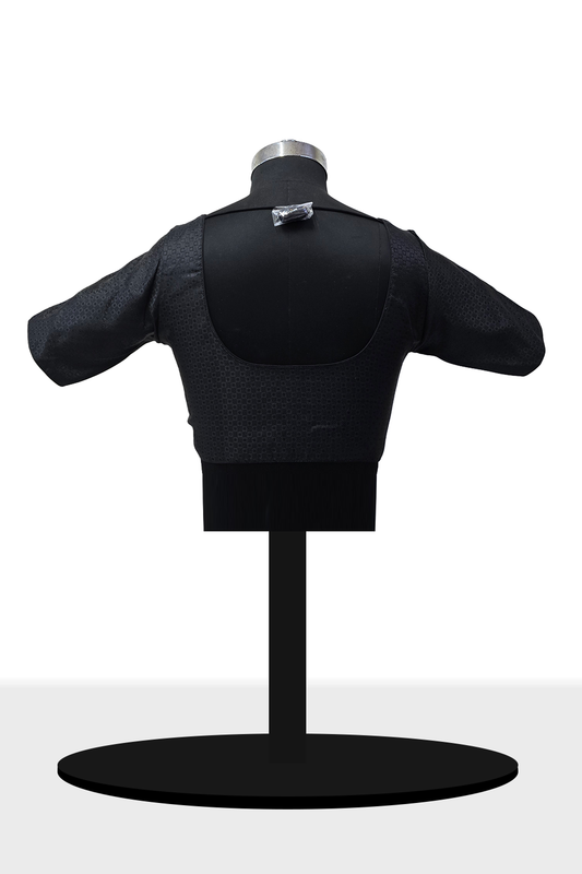 Women's Blouse Cotton Blend Padded Front Open Round Neck Princess Cut Elbow Sleeve Printed Saree Blouse - Black - R113