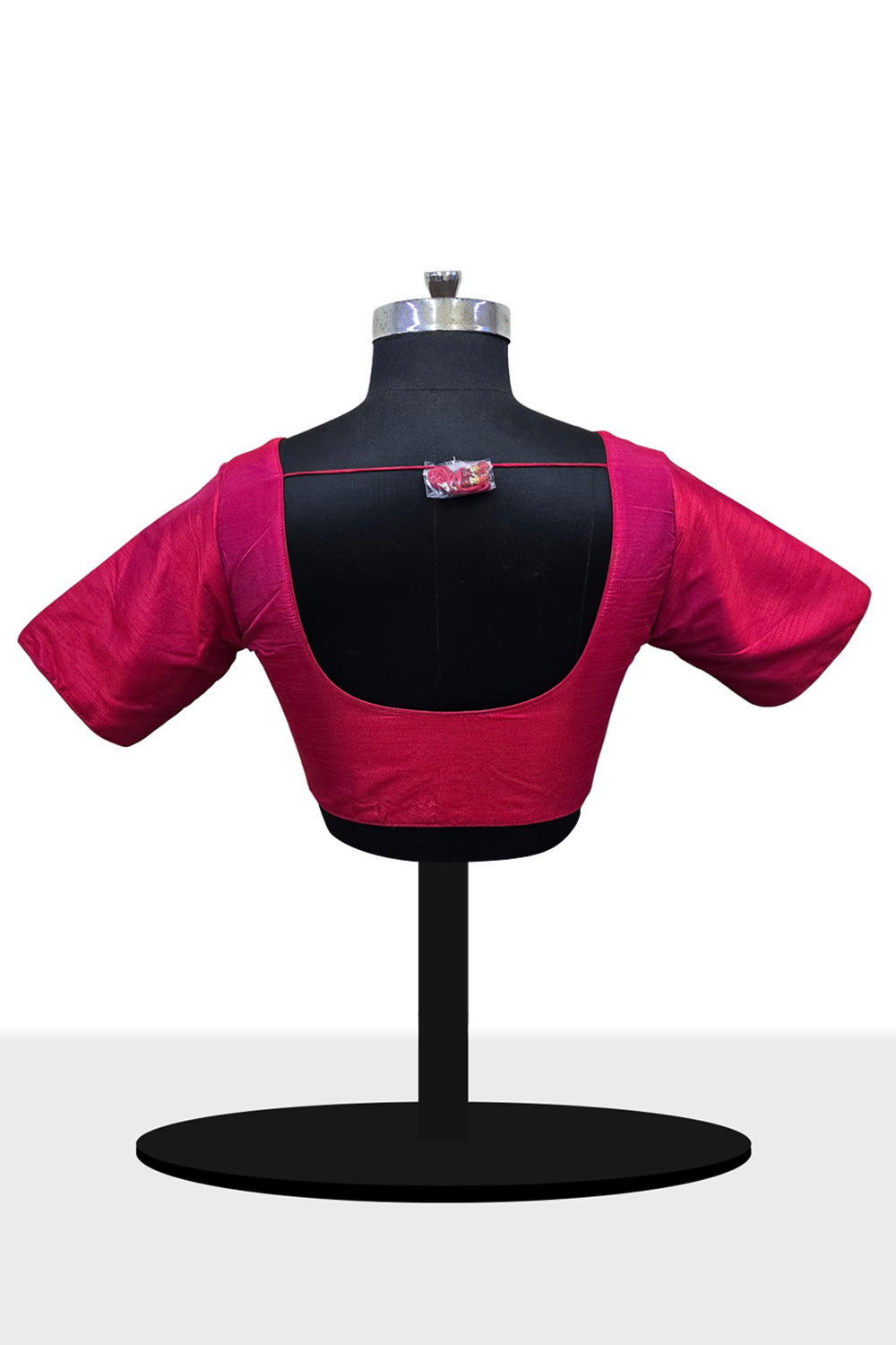 Women’s Blouse Raw Silk Padded Front Open Round Neck Princess Cut Elbow Sleeve Saree Blouse with Round Back - Maroon - R124