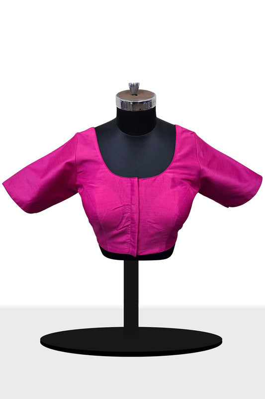 Women's Blouse Raw Silk Padded Front Open Round Neck Princess Cut Elbow Sleeve Saree Blouse with Round Back - Rani - R124