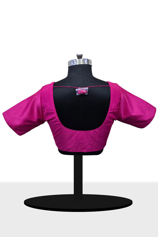Women’s Blouse Raw Silk Padded Front Open Round Neck Princess Cut Elbow Sleeve Saree Blouse with Round Back - Rani - R124