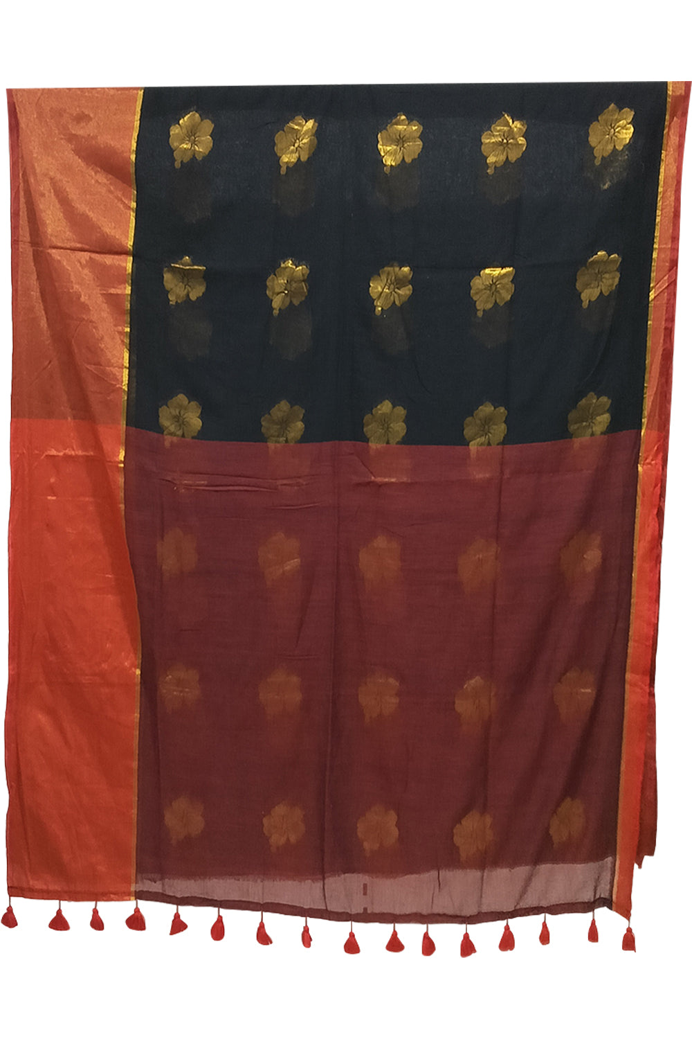 Naidu Hall Women's Black Mulmul Cotton Blend Jacquard Saree with Blouse | Lightweight Ethnic Wear Saree - R121