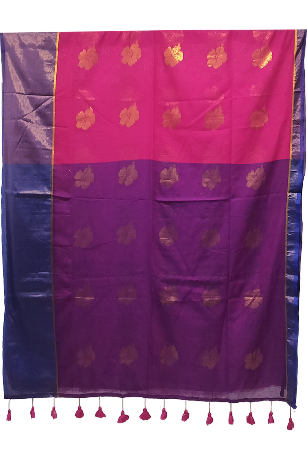 Naidu Hall Women's Rani Pink Mulmul Cotton Blend Jacquard Saree with Blouse | Lightweight Ethnic Wear Saree - R121