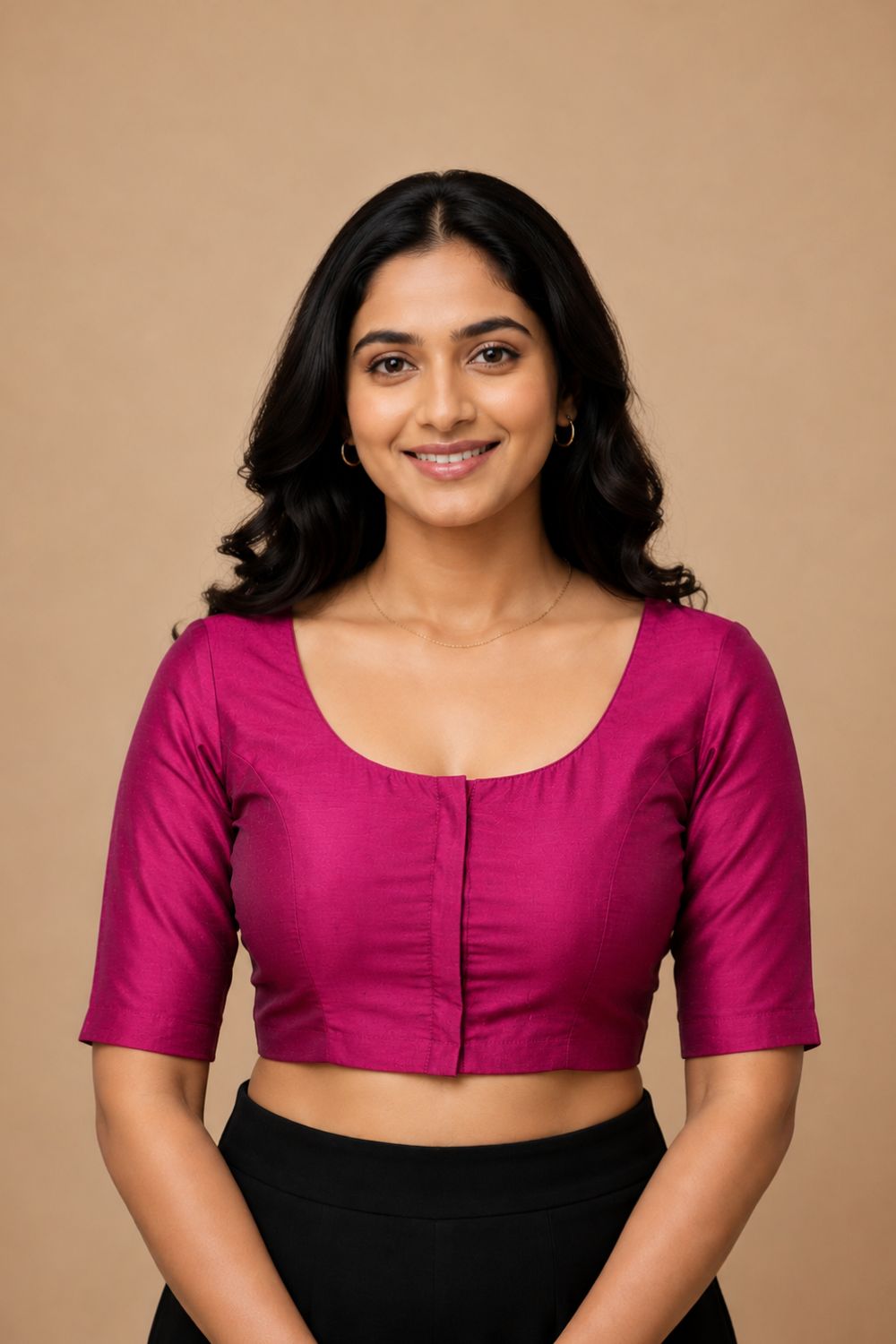 Women's Padded Art Silk Saree Blouse | Readymade Round Neck Elbow Sleeve Blouse for Women | Designer Ethnic Blouse for Sarees - R124