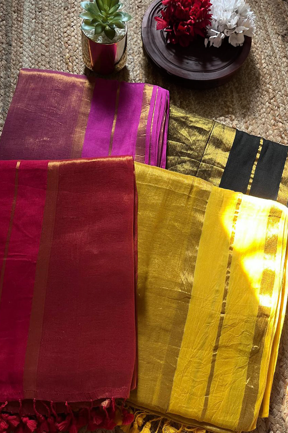 Naidu Hall Women's Green Tissue Cotton Blend Solid Saree with Blouse | Lightweight Ethnic Wear Saree - R130