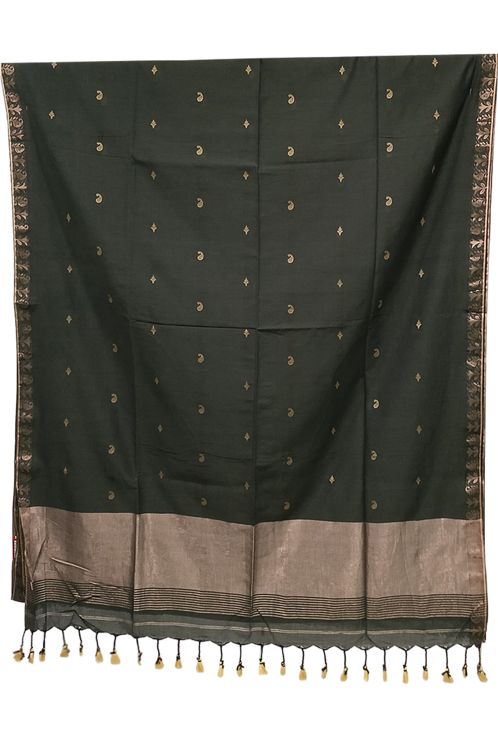 Naidu Hall Women's Dark Green Bengal Cotton Blend Jacquard Saree with Blouse | Lightweight Ethnic Wear Saree - R551