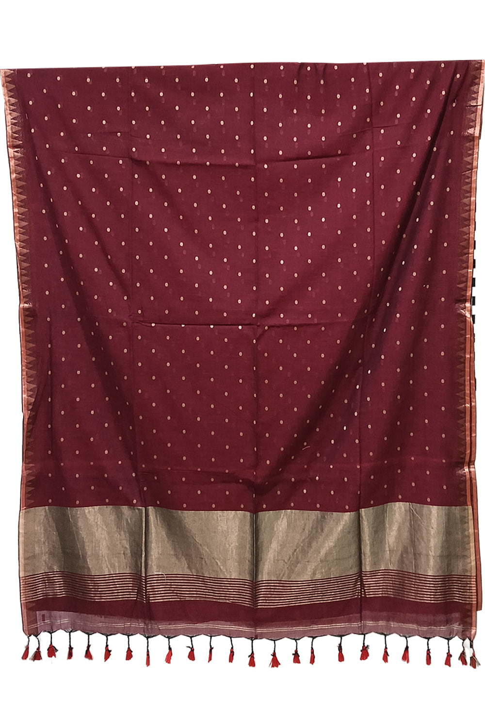 Naidu Hall Women's Maroon Bengal Cotton Blend Jacquard Saree with Blouse | Lightweight Ethnic Wear Saree - R553