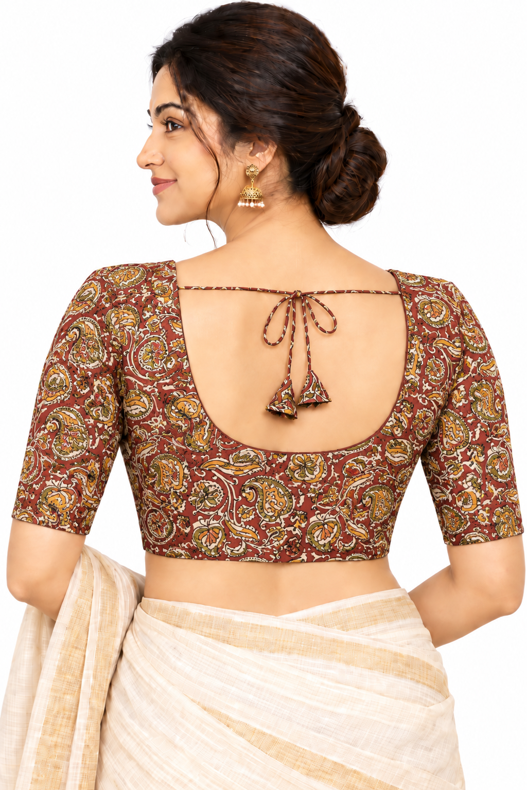 Women's Prints Cotton Blend Saree Blouse with Round Neck, Elbow Sleeve and Regular Fit | Ready-to-Wear Saree Blouse for Daily Wear & Festive Wear - 144D