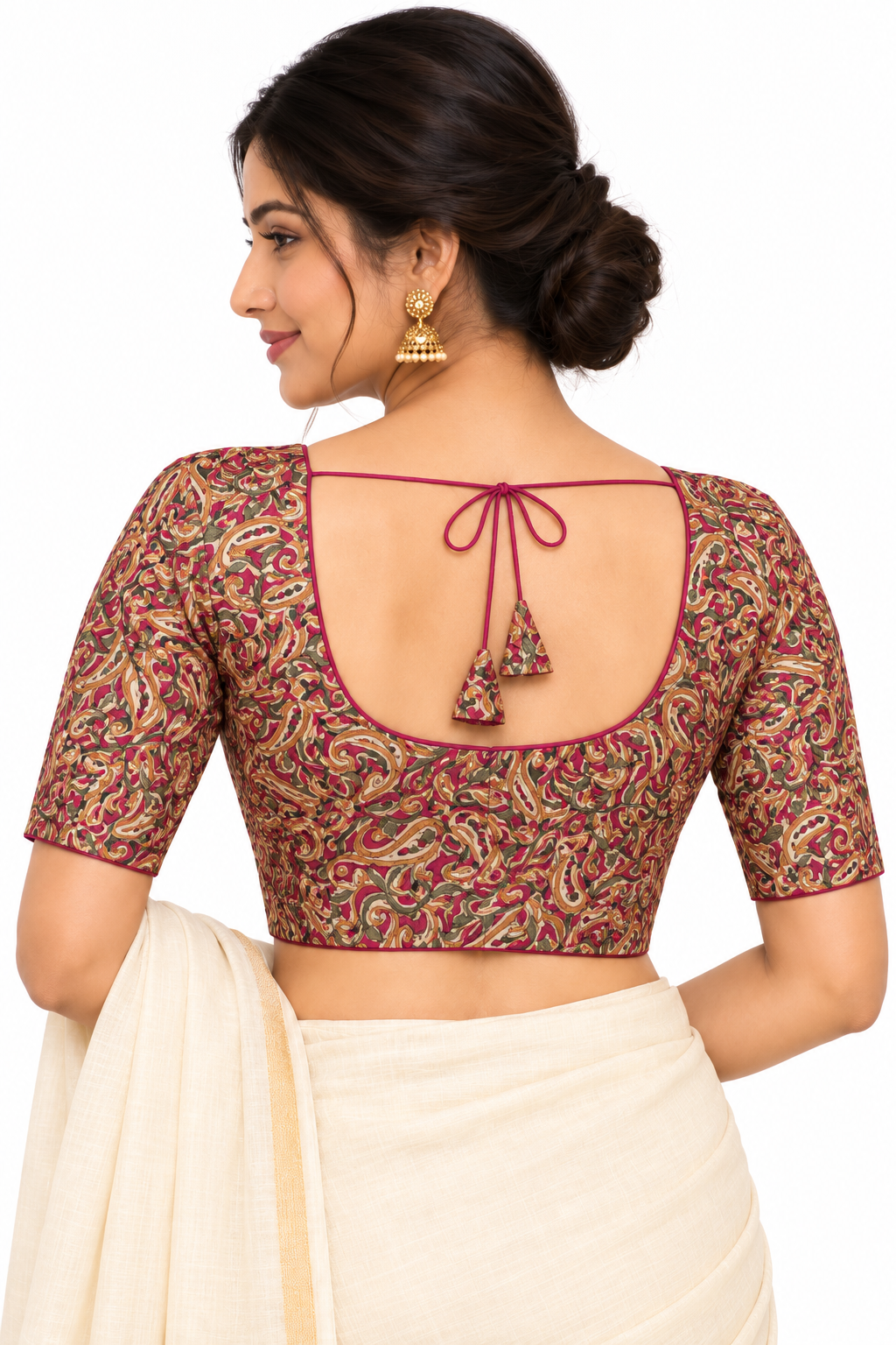 Women's Prints Cotton Blend Saree Blouse with Round Neck, Elbow Sleeve and Regular Fit | Ready-to-Wear Saree Blouse for Daily Wear & Festive Wear - 144C
