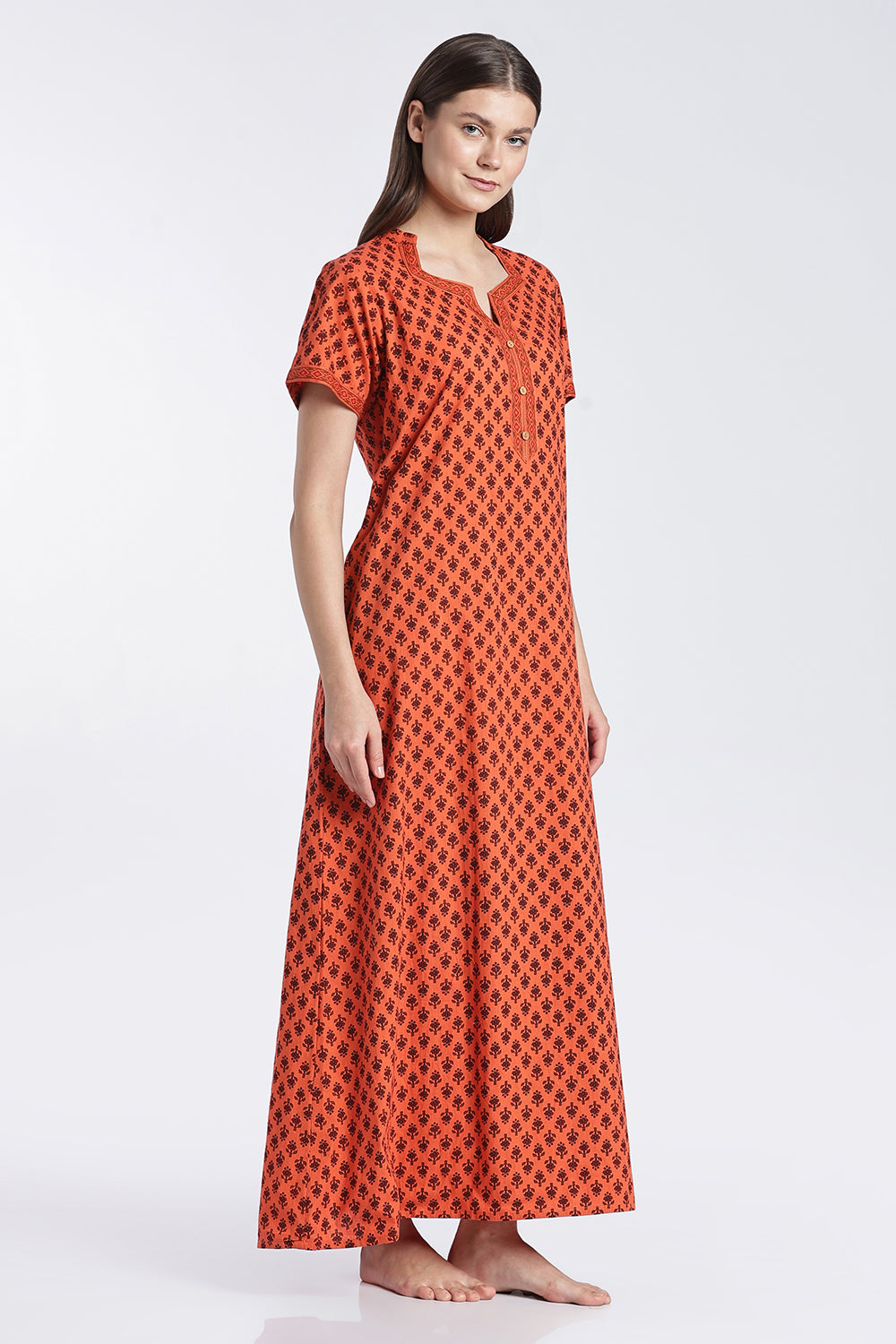 Naidu Hall Women’s Printed Cotton Nighty | Floral Block Print V-Neck Night Dress with Short Sleeves | Relaxed Fit Daily Wear & Sleepwear
- NB50