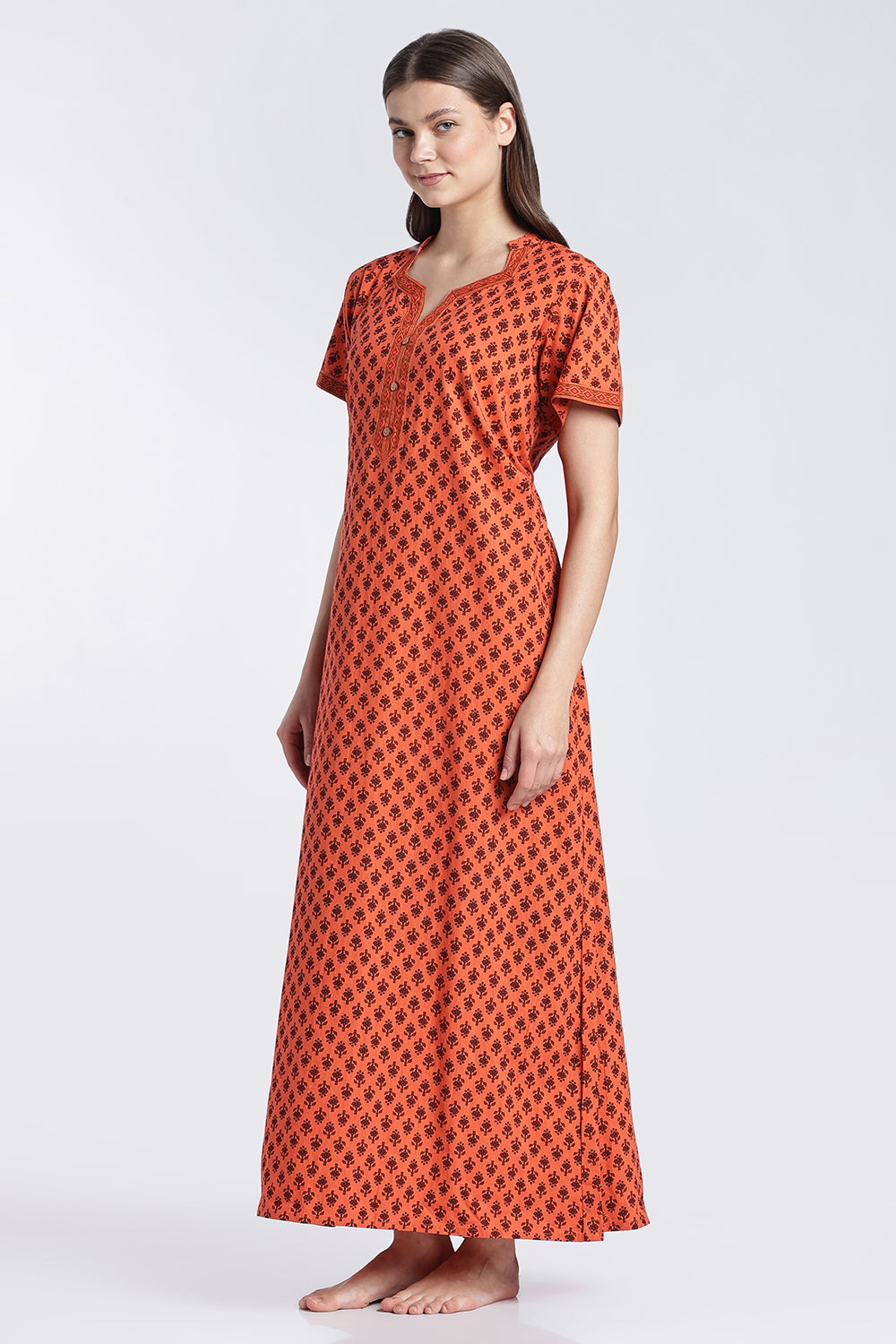 Naidu Hall Women’s Printed Cotton Nighty | Floral Block Print V-Neck Night Dress with Short Sleeves | Relaxed Fit Daily Wear & Sleepwear
- NB50