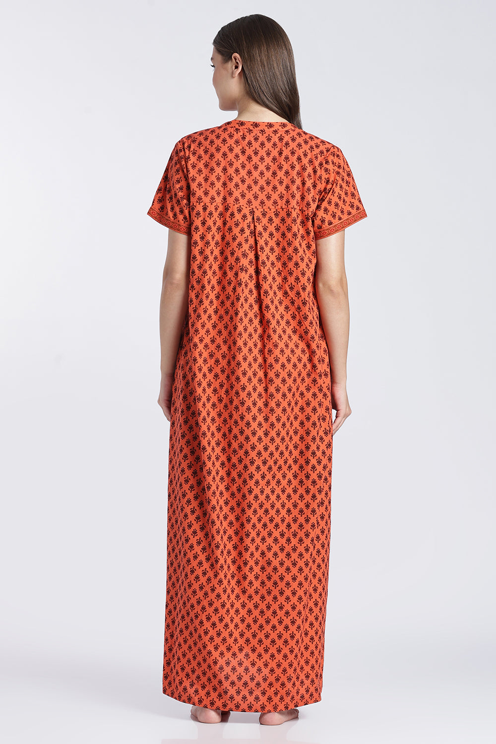 Naidu Hall Women’s Printed Cotton Nighty | Floral Block Print V-Neck Night Dress with Short Sleeves | Relaxed Fit Daily Wear & Sleepwear
- NB50